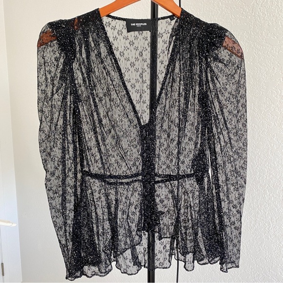 The Kooples Glitter Flowers Sheer Peplum Top - Picture 6 of 9